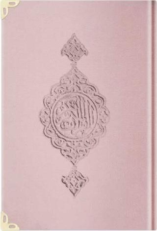 Büyük Cep Boy Kadife Kur'an-ı Kerim (Pudra Pembe, Yaldızlı, Mühürlü) - E5 Pudra Pembe