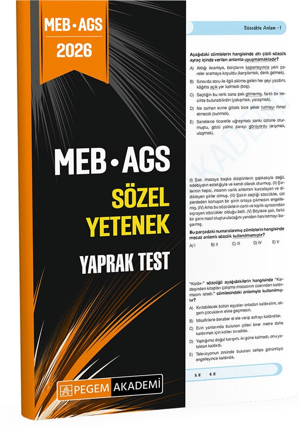 2026 MEB AGS Sözel Yetenek Yaprak Test | Pegem Akademi Yayıncılık (Ciltsiz)