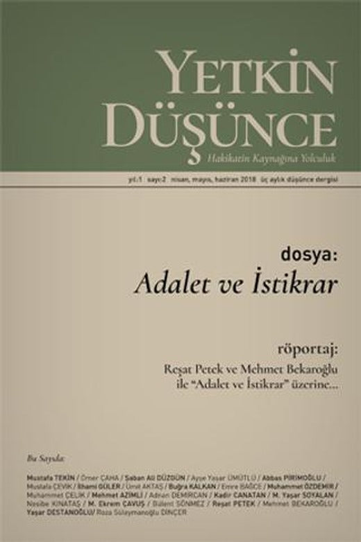 Yetkin Düşünce Dergisi Yıl: 1 Sayı: 2 Nisan, Mayıs, Haziran 2018 | Yetkin Düşünce Dergisi (Ciltsiz)