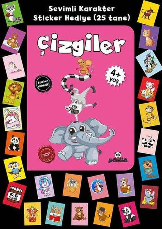 Çizgiler - Stickerlı 4+ Yaş | Panda (İnce Kapak)