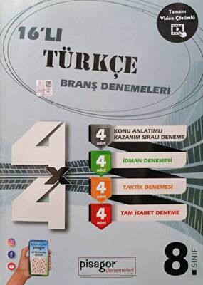 8. Sınıf Pisagor Türkçe 16'lı Branş Denemeleri - Kolektif kitap kapağı
