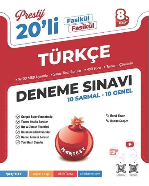 8. Sınıf Prestij Türkçe 20 Deneme Nartest Yayınları kitap kapağı