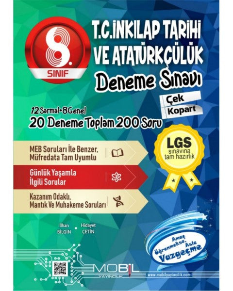 8. Sınıf TC İnkılap Tarihi ve Atatürkçülük 20 li Çek Kopart Deneme Sınavı Mobil Yayıncılık kitap kapağı