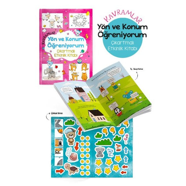 Kavramlar - Yön ve Konum Öğreniyorum Çıkartmalı Etkinlik Kitabı 3 + Yaş | Bigkids Yayınları (İnce Kapak)