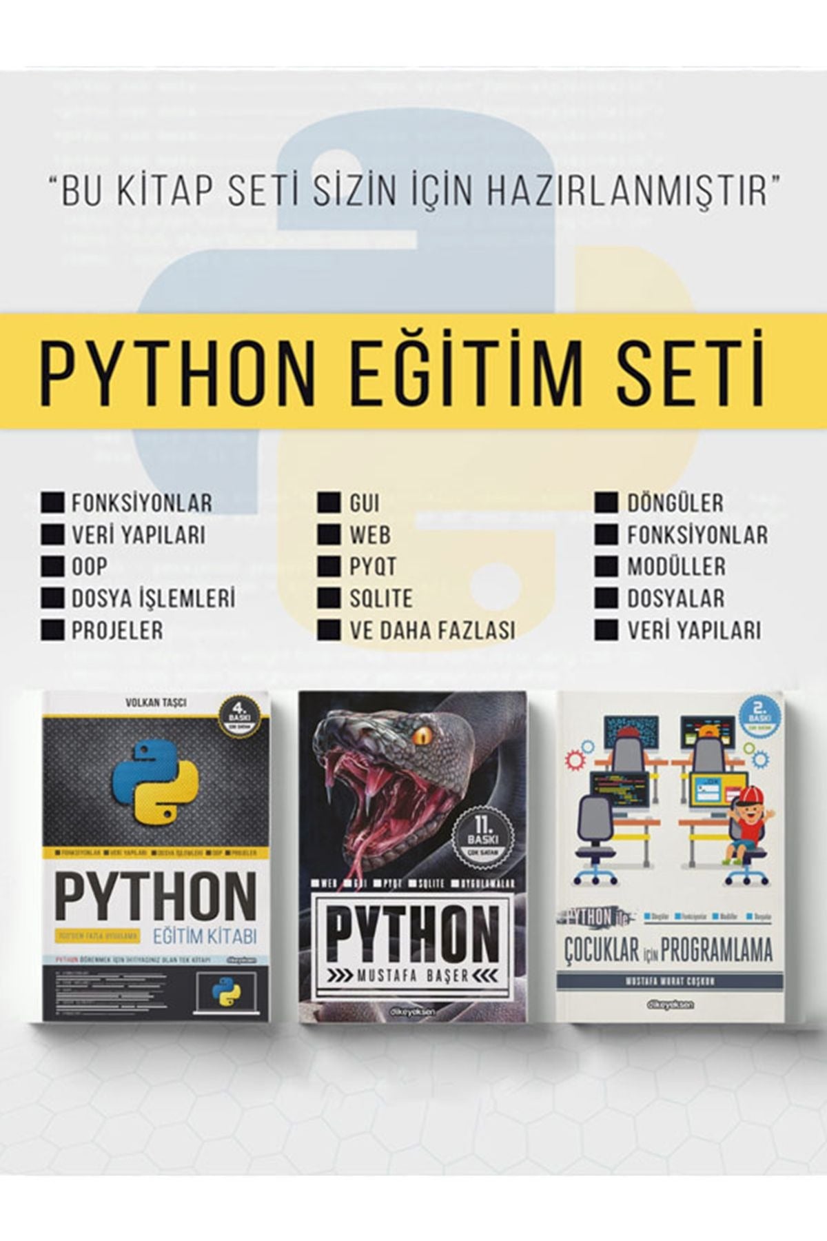Python Eğitim Seti - 3 Kitap Takım | Dikeyeksen (İnce Kapak)