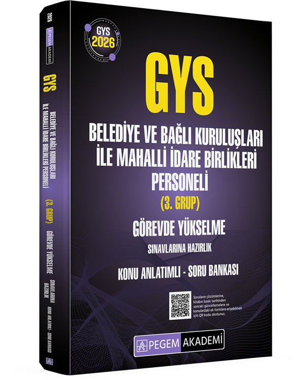 2026 GYS Belediye ve Bağlı Kuruluşları ile Mahalli İdare Birlikleri Personeli (3.Grup) Görevde Yükselme Sınavlarına Hazırlık Konu Anlatımlı Soru Bankası | Pegem Akademi Yayıncılık (Ciltsiz)
