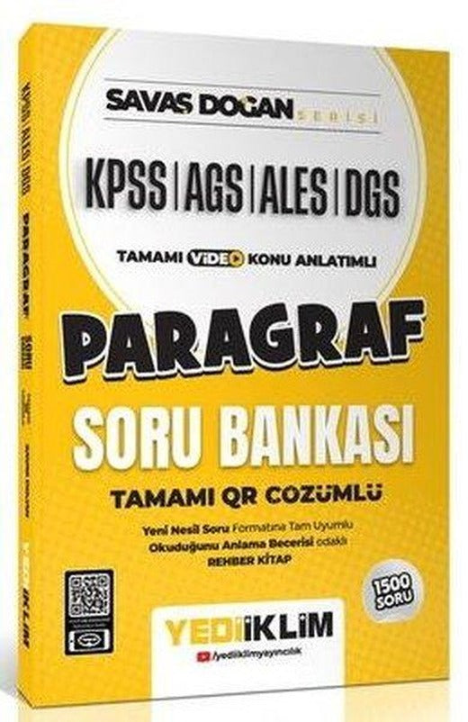 KPSS ALES DGS Savaş Doğan Serisi Paragraf Tamamı Video Konu Anlatımlı ve Tamamı QR Çözümlü Soru Bank | Yediiklim Yayınları (İnce Kapak)