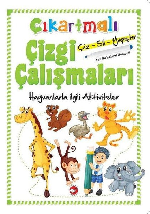 Çıkartmalı Çizgi Çalışmaları-Hayvanlarla ilgili Aktiviteler | Beyaz Balina Yayınları (İnce Kapak)