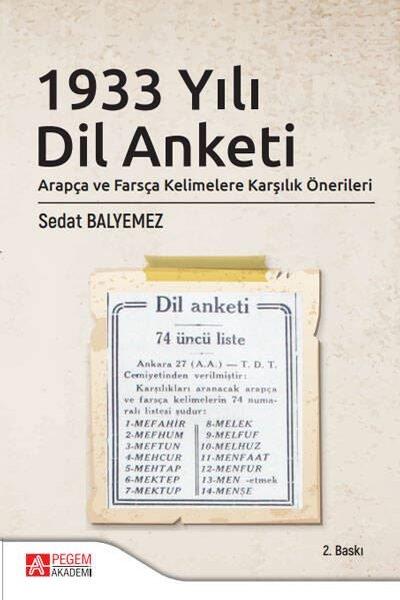 1933 Yılı Dil Anketi | Pegem Akademi Yayıncılık (İnce Kapak) - Resim 1
