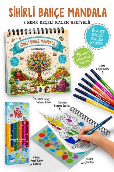 Çocuklar İçin Sihirli Bahçe Mandala - 6 Renk Keçeli Kalem ve 75 Adet Çıkartma Hediye! 3+ | Bigkids Yayınları (İnce Kapak) - Resim 1