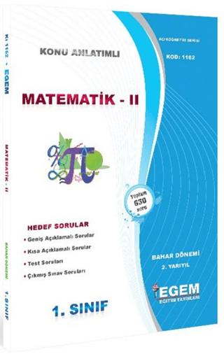 1. Sınıf 2. Yarıyıl Konu Anlatımlı Matematik 2 - Kod 1162