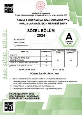 LGS Tıpkıbasım Sözel Bölüm A Kitapçık Türü | Evrensel İletişim Yayınları (Ciltsiz) - Resim 1