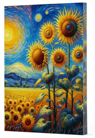 Van Gogh 4 - Ayçiçekleri Çizgili Yan Boyamalı Defter | Vivago Art - Resim 1