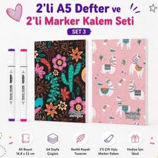 Note The Time 2li A5 Defter + 2li Marker Kalem - 3. Set | Note The Time - Resim 1