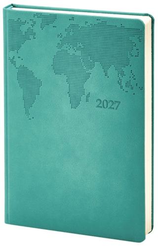 2027 Termoderi Dünya Haritası Desenli Ajanda - Turkuaz 378 | Halk Kitabevi - Resim 1
