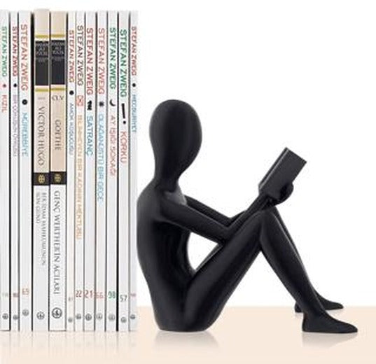Kitap Tutucu Dekoratif Kitap Desteği Kitap Okuyan İnsan Figürü Biblo - SİYAH | Bcoverart