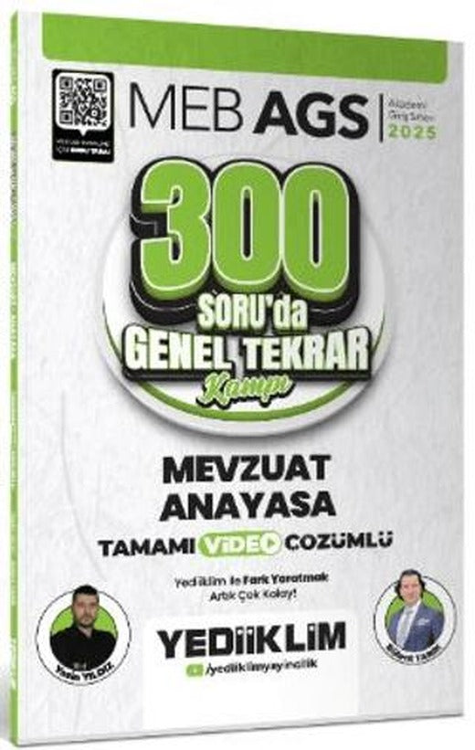 2025 MEB AGS Mevzuat Anayasa 300 Soruda Tamamı Video Çözümlü Genel Tekrar Kamp | Yediiklim Yayınları (Ciltsiz)
