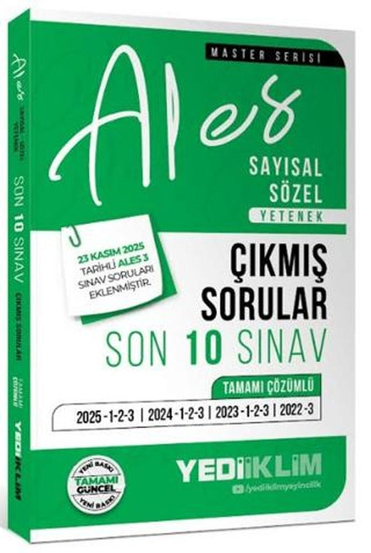 2026 ALES Sayısal Sözel Yetenek Tamamı Çözümlü Son 10 Sınav Çıkmış Sorular (23 Kasım 2025 ALES-3 Ekli) | Yediiklim Yayınları (Ciltsiz)
