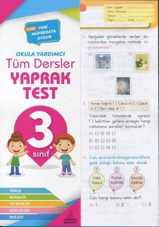 3. Sınıf Tüm Dersler Okula Yardımcı Yaprak Test | 4 Element Yayınları (İnce Kapak)