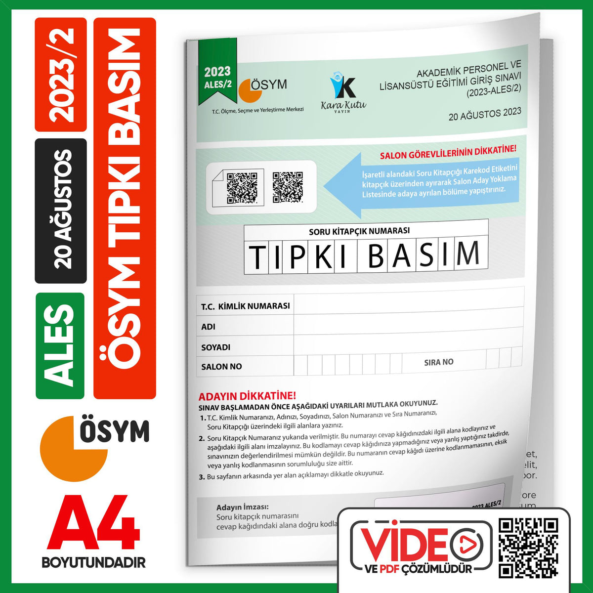 ALES 2023/2 Ağustos ÖSYM Tıpkı Basım Çıkmış Soru Deneme Kitapçığı Video/PDF Çözümlü Türkiye Geneli kitap kapağı