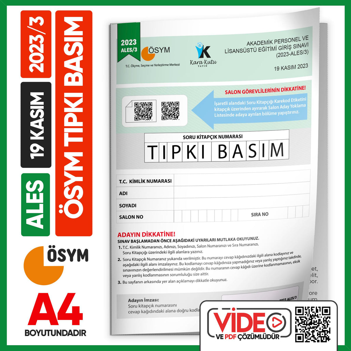 ALES 2023/3 Kasım ÖSYM Tıpkı Basım Çıkmış Soru Deneme Kitapçığı Video/PDF Çözümlü Türkiye Geneli kitap kapağı