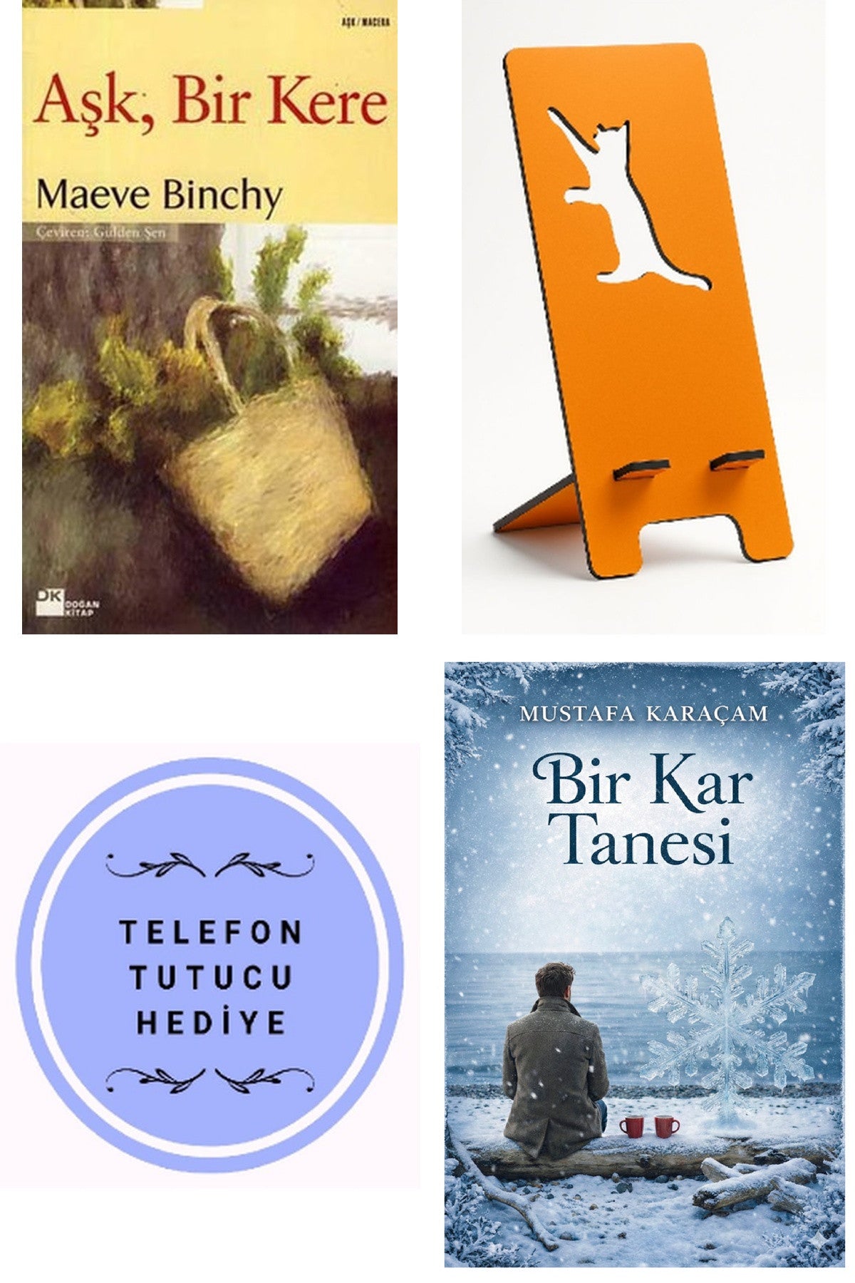 Aşk Bir Kere - Maeve Binchy + Telefon Tutucu + Bir Kar Tanesi kitap kapağı