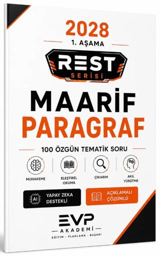2028 REST Serisi Maarif Model Paragraf Soru Bankası 100 Özgün Tematik Soru Çözümlü | EVP Akademi (Ciltsiz) - Resim 1