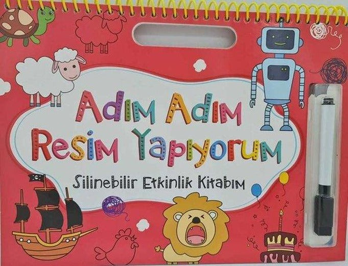 Adım Adım Resim Yapıyorum - Silinebilir Etkinlik Kitabım - Kırmızı | Net Çocuk Yayınları (İnce Kapak)
