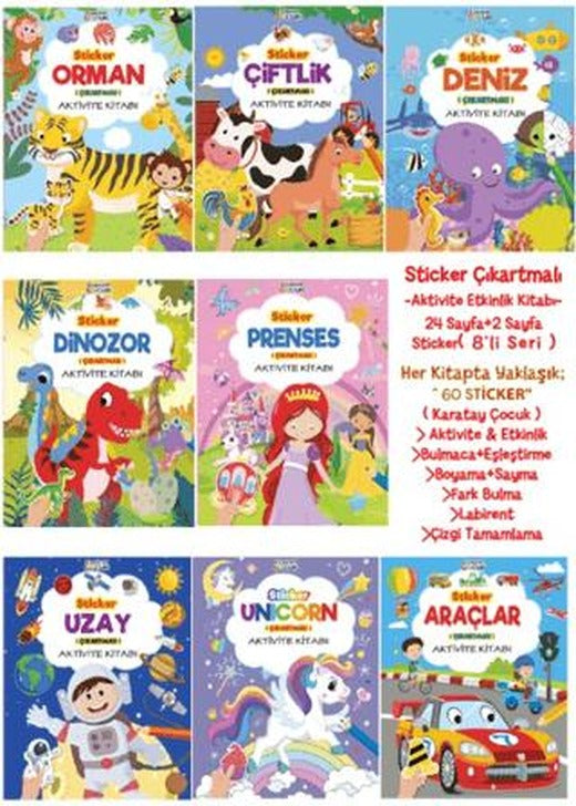 Sticker Çıkartmalı Aktivite Kitabı (8 Seri) | Karatay Çocuk (Ciltsiz)