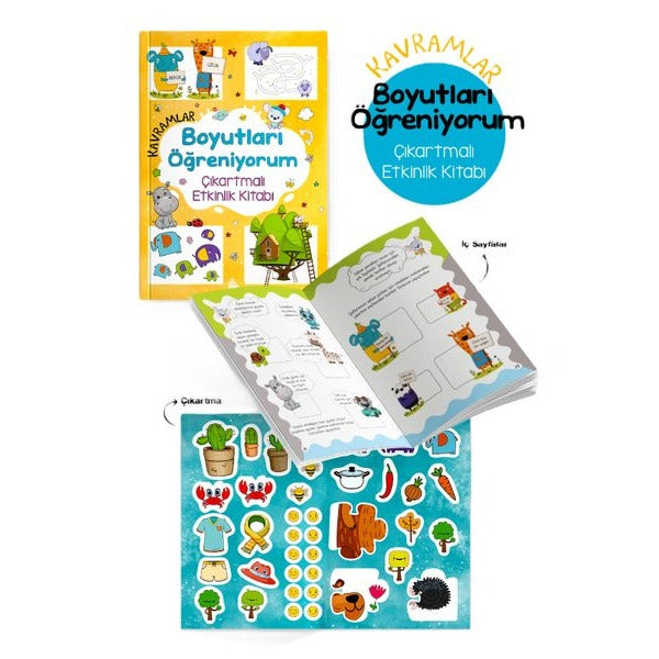 Kavramlar - Boyutları Öğreniyorum Çıkartmalı Etkinlik Kitabı 3 + Yaş | Bigkids Yayınları (İnce Kapak)