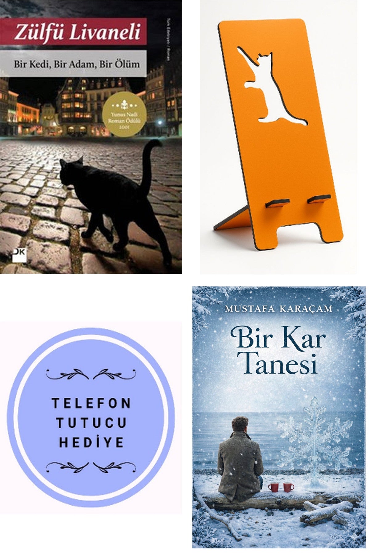 Bir Kedi, Bir Adam, Bir Ölüm - Zülfü Livaneli + Telefon Tutucu + Bir Kar Tanesi kitap kapağı