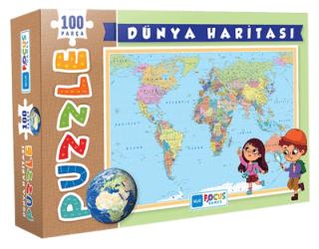 Dünya Haritası Kutulu 100 Parça Puzzle Blue Focus | Blue Focus Yayınları