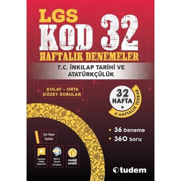 LGS T. C. İnkılap Tarihi ve Atatürkçülük Kod 32 - Haftalık Denemeler | Tudem Yayınları - Ders Kitapları (İnce Kapak)