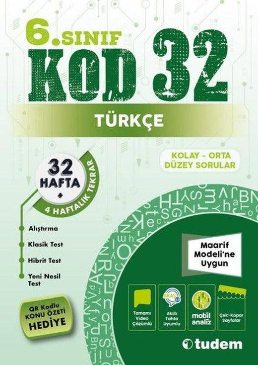 Türkçe 6.Sınıf Kod 32 | Tudem Yayınları - Ders Kitapları (İnce Kapak)
