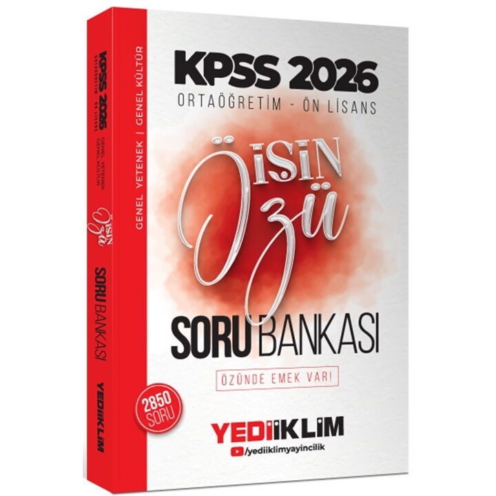 2026 KPSS Ortaöğretim - Önlisans İŞİN ÖZÜ Tek Kitap Soru Bankası 2850 soru | Yediiklim Yayınları (İnce Kapak)