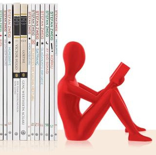 Kitap Tutucu Dekoratif Kitap Desteği Kitap Okuyan İnsan Figürü Biblo - KIRMIZI | Bcoverart