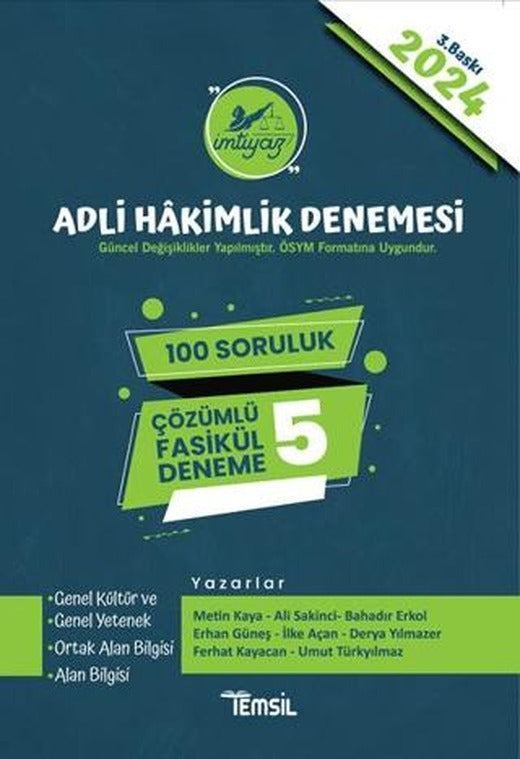 İmtiyaz Adli Hâkimlik Sınavı Çözümlü 5 Deneme 2024 | Temsil Kitap (Ciltsiz)