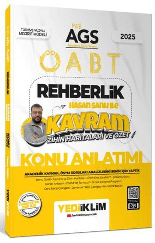 2025 MEB AGS ÖABT Rehberlik Hasan Sanlı ile Kavram Zihin Haritaları ve Özet Konu Anlatımı | Yediiklim Yayınları (Ciltsiz)