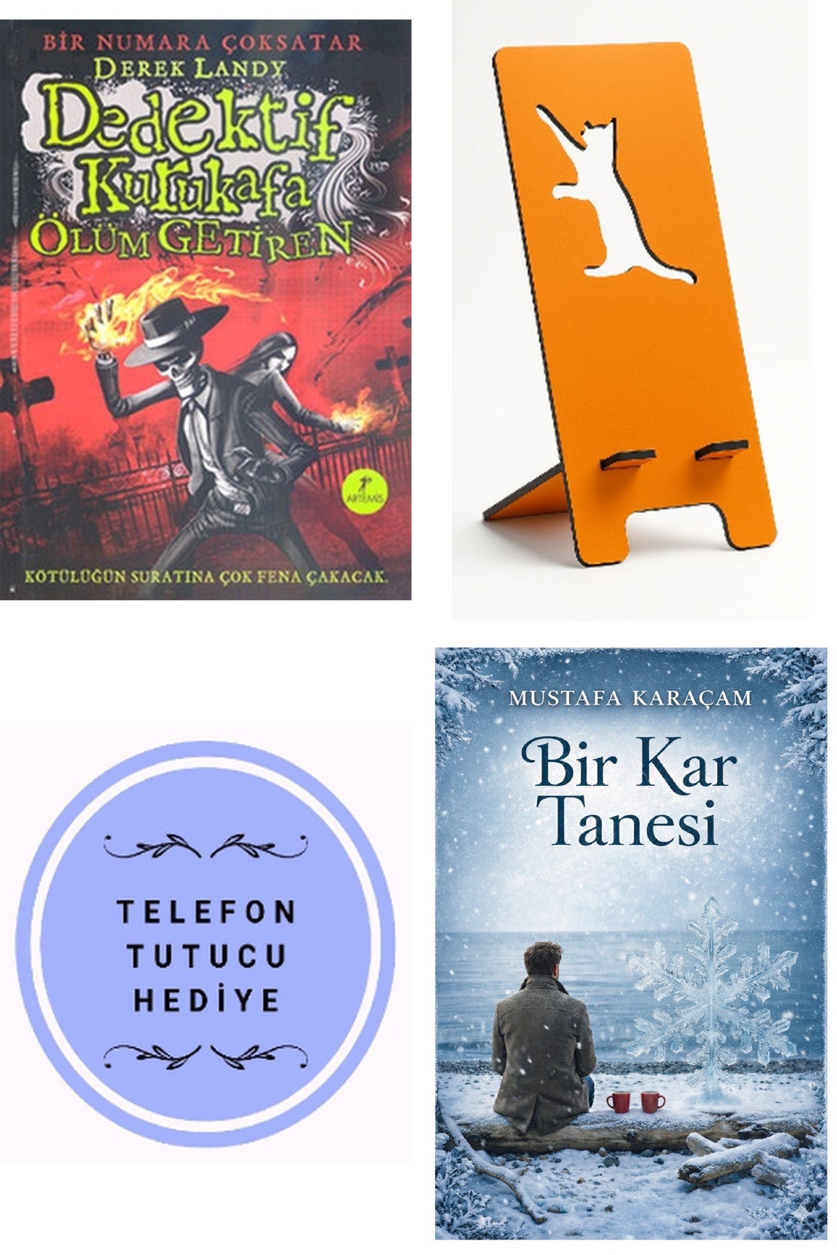 Dedektif Kurukafa Ölüm Getiren - Derek Landy + Telefon Tutucu + Bir Kar Tanesi kitap kapağı