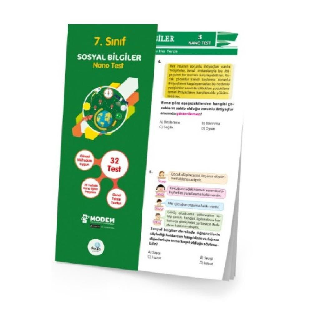 Dorya 7.Sınıf Sosyal Bilgiler Nano Test kitap kapağı