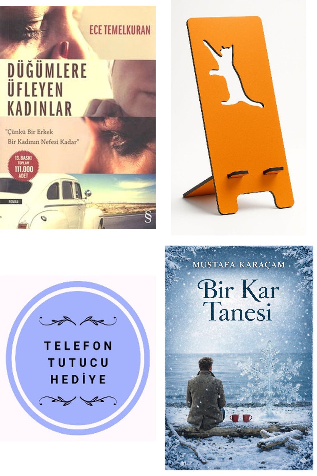 Düğümlere Üfleyen Kadınlar - Ece Temelkuran + Telefon Tutucu + Bir Kar Tanesi kitap kapağı