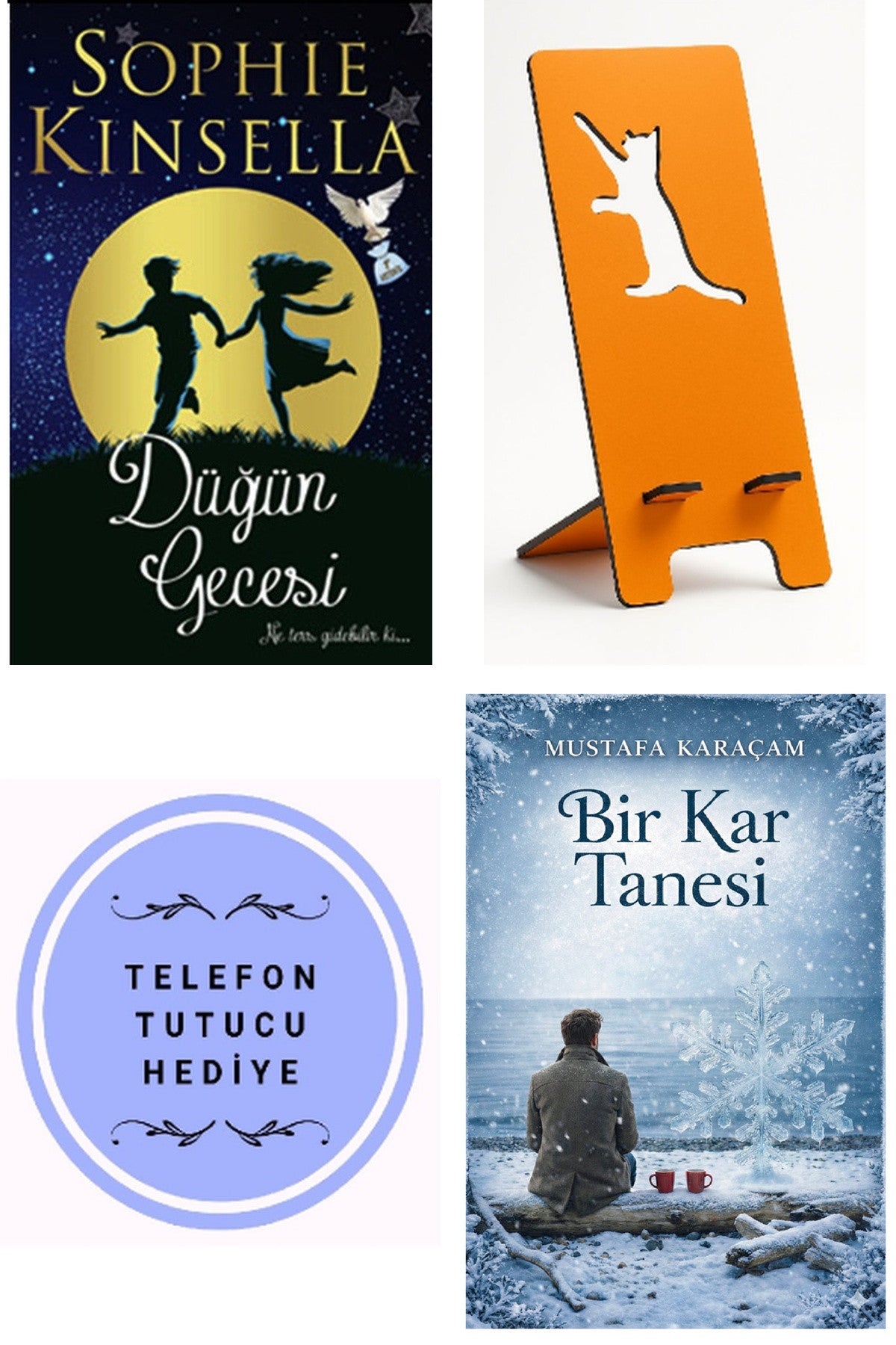 Düğün Gecesi - Sophie Kinsella + Telefon Tutucu + Bir Kar Tanesi kitap kapağı