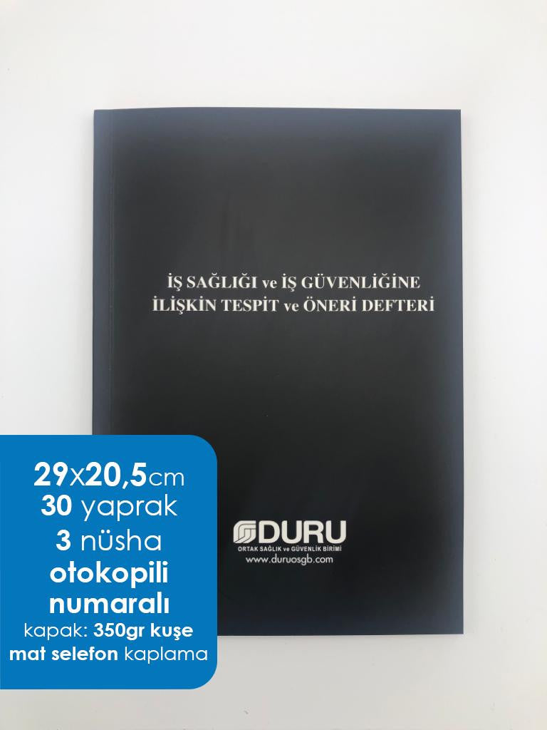 DURU OSGB İş Sağlığı ve Güvenliği Defteri Otokopili kitap kapağı