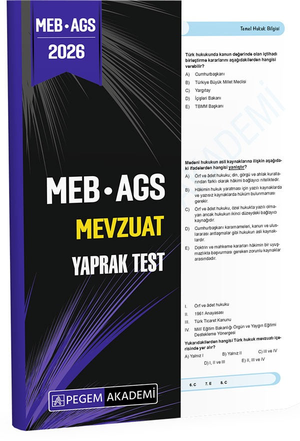 2026 MEB AGS Mevzuat Yaprak Test | Pegem Akademi Yayıncılık (Ciltsiz)