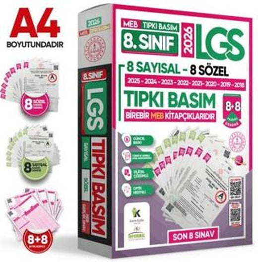 2026 8. Sınıf LGS Tıpkı Basım Çıkmış Soru 8+8 Deneme Paketi (Sayısal+Sözel) Türkiye Geneli Dijital Çözümlü | Karakutu Yayın (Ciltsiz)