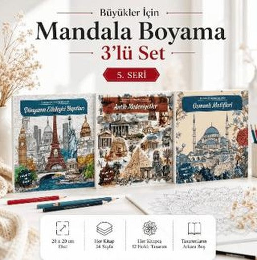 Büyükler İçin 3'lü Mandala Boyama Seti 5. Seri | Note The Time