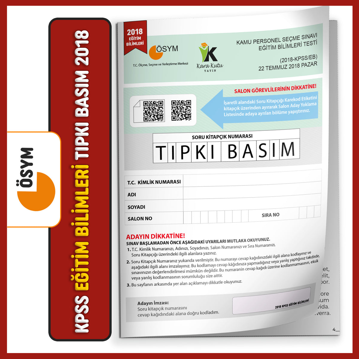 2018 KPSS Eğitim Bilimleri ÖSYM Tıpkı Basım Çıkmış Soru Kitapçığı Video/PDF Çözümlü Türkiye Geneli kitap kapağı