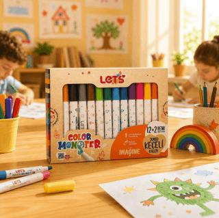 Let’s Jumbo Keçeli Kalem 12+2 Renk (Silver+Gold) | Lets - Resim 1
