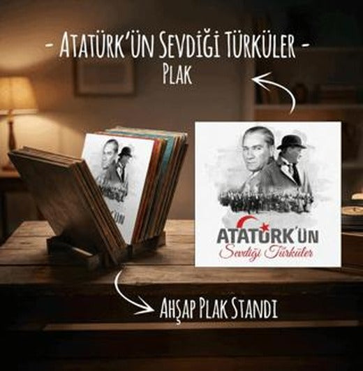 Atatürk’ün Sevdiği Türküler Plak ve Ahşap Plak Standı | Plak