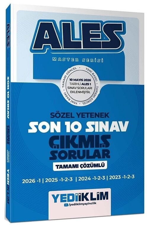 ALES Master Serisi Sözel Yetenek Tamamı Çözümlü Son 10 Sınav Çıkmış Sorular (10 Mayıs 2026 ALES -1 Ekli) | Yediiklim Yayınları (Ciltsiz)